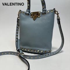 p45【極美品】ヴァレンティノ シボ革 ロックスタッズ 2wayショルダー