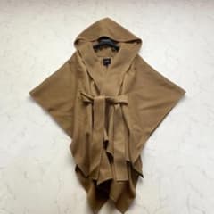 セオリー カシミヤ混 フード付きポンチョ ラップコート キャメル