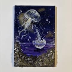 海月』アクリル画 アクリル絵の具 キャンバス 1点物 原画 海 クラゲ