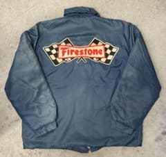 ヴィンテージ ナイロンコーチジャケット 刺繍 Firestone ネイビー
