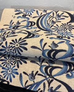 タ*7様 城間栄順 琉球紅型「流水とフグ」 小千谷紬 八寸名古屋帯 銀座