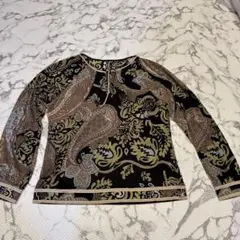 P263 美品 L レオナール カンカン素材 総柄 ブラウス ブルー