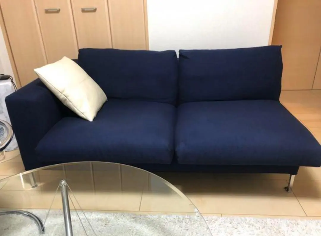 極美品 カッシーナ ボックススモールソファ ファブリック ネイビー