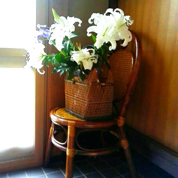 確認画面ここで頂いた籠に庭のカサブランカを。。。至福の時です！