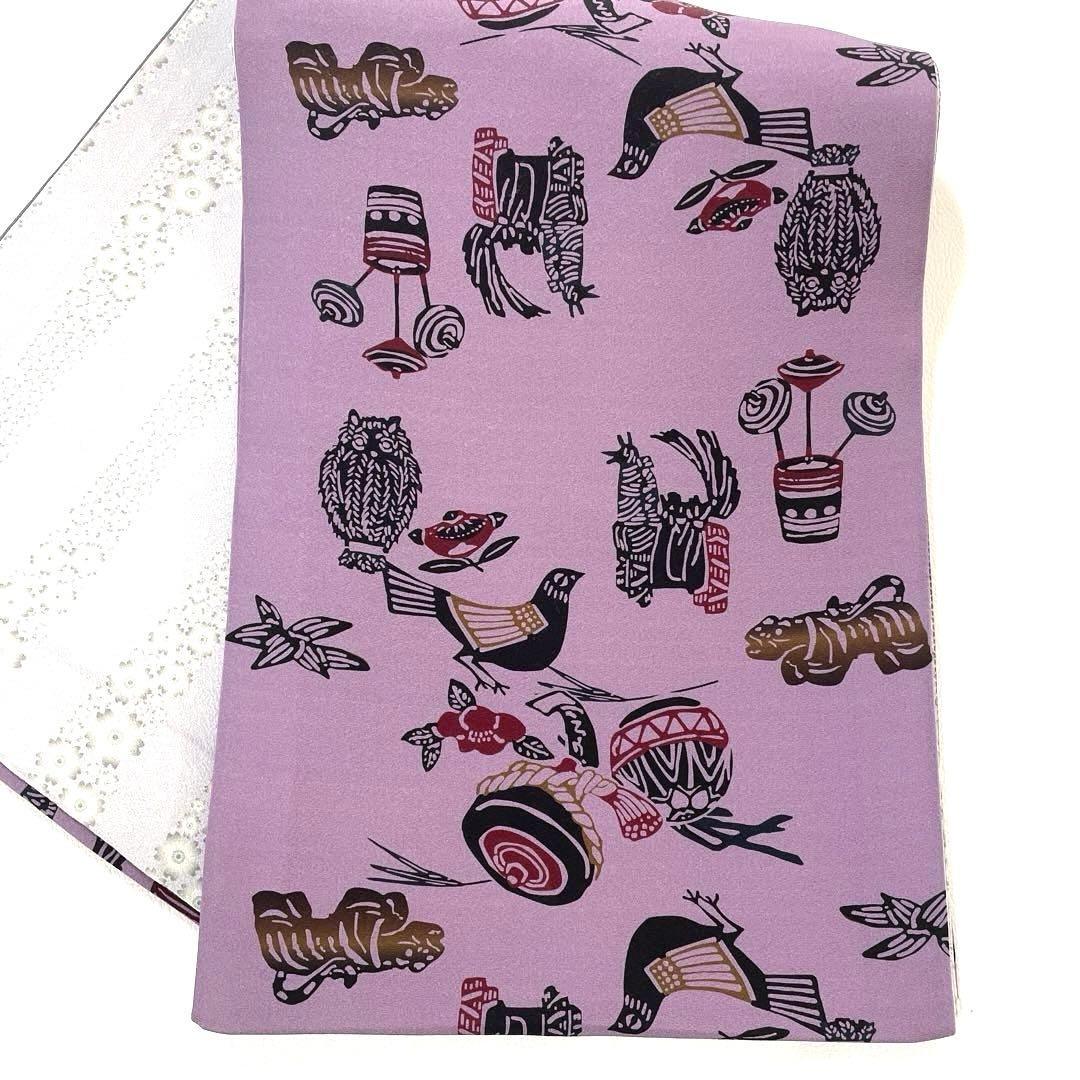 帯6529 ○高級正絹 型染 両面全通 リバーシブル 京袋帯 袋名古屋帯