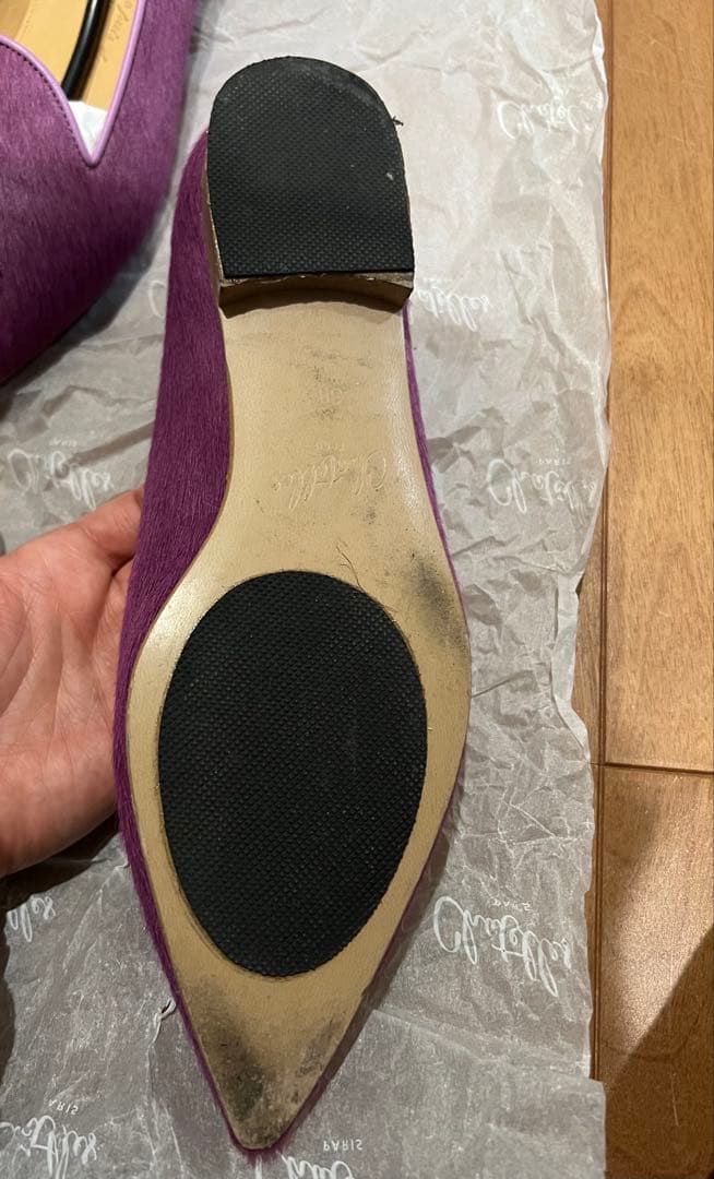 シャテル　パンプス　タッセル付き　ヘアカーフ　紫　24.5cm