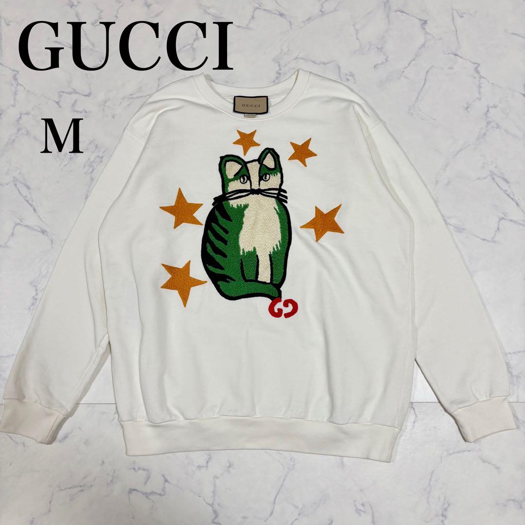 美品 GUCCI グッチ スターキャット刺繍スウェット M(170/92Y) 白