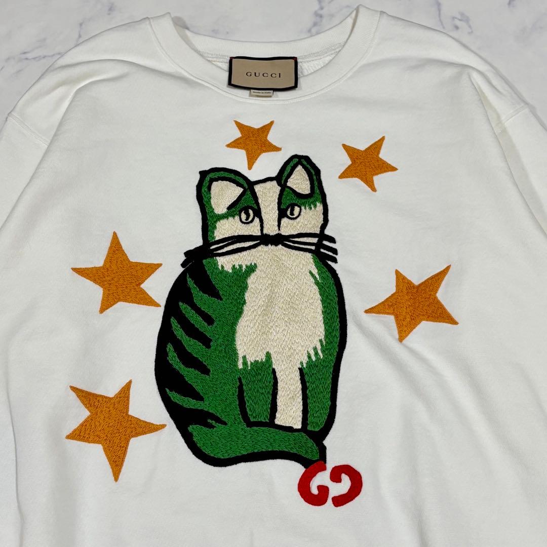 美品 GUCCI グッチ スターキャット刺繍スウェット M(170/92Y) 白