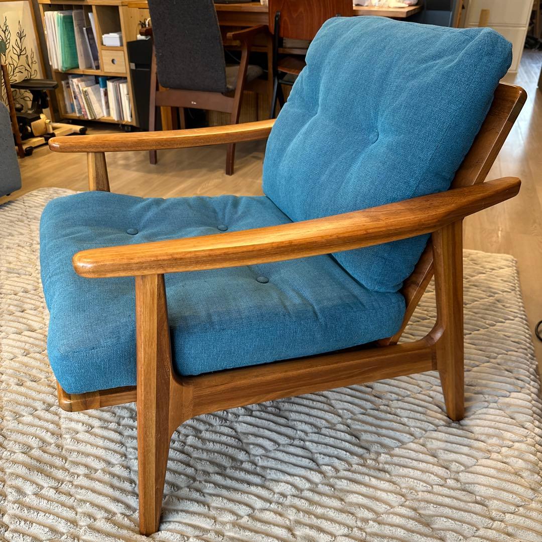 【マルニ60】ウォールナット&ブルー　1人掛けソファ マルニ60 マルニロクマル ウォルナットフレーム アームチェア 1