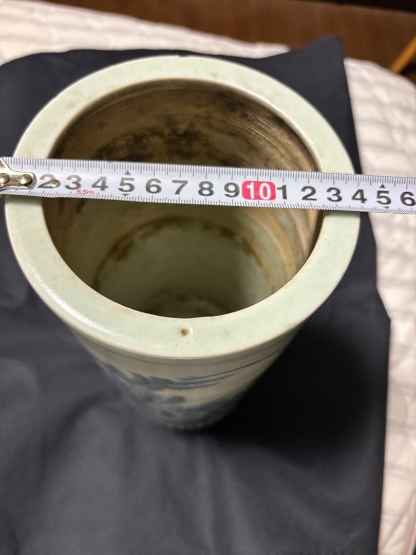 中国古美術 明清の時代 豆青釉 手絵青花花瓶 染付帽