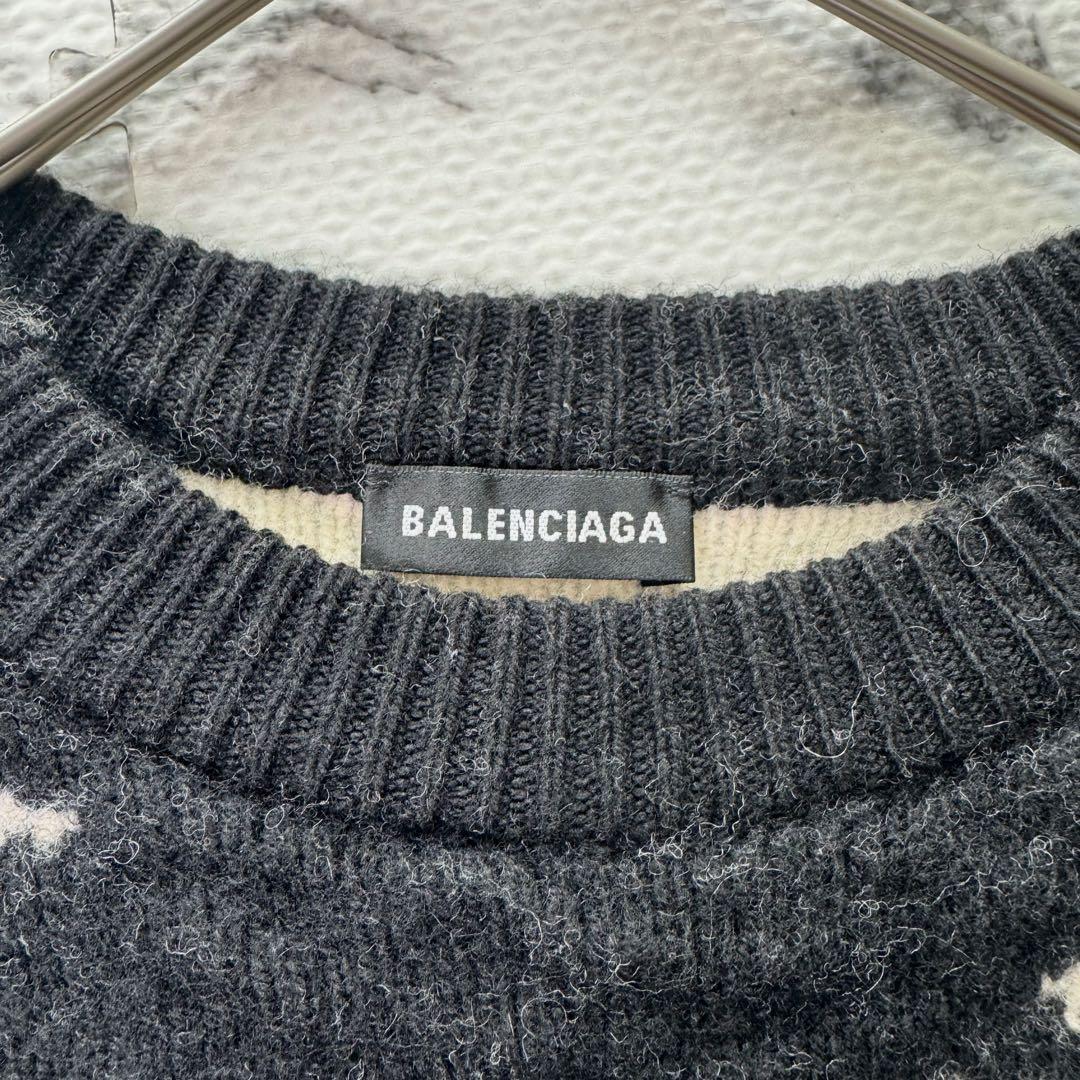 バレンシアガ ジャガードロゴニット セーター クルーネック 総柄 ユニ