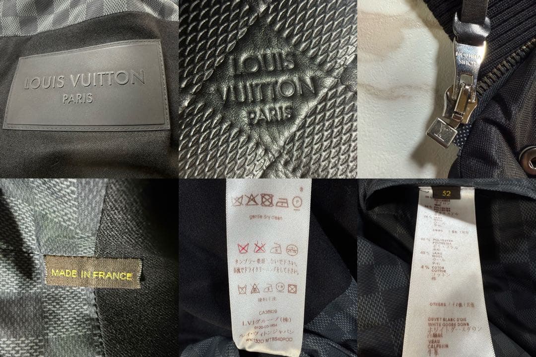 極美品/XL】ルイヴィトン ダミエ柄 ダウンジャケット カウレザー