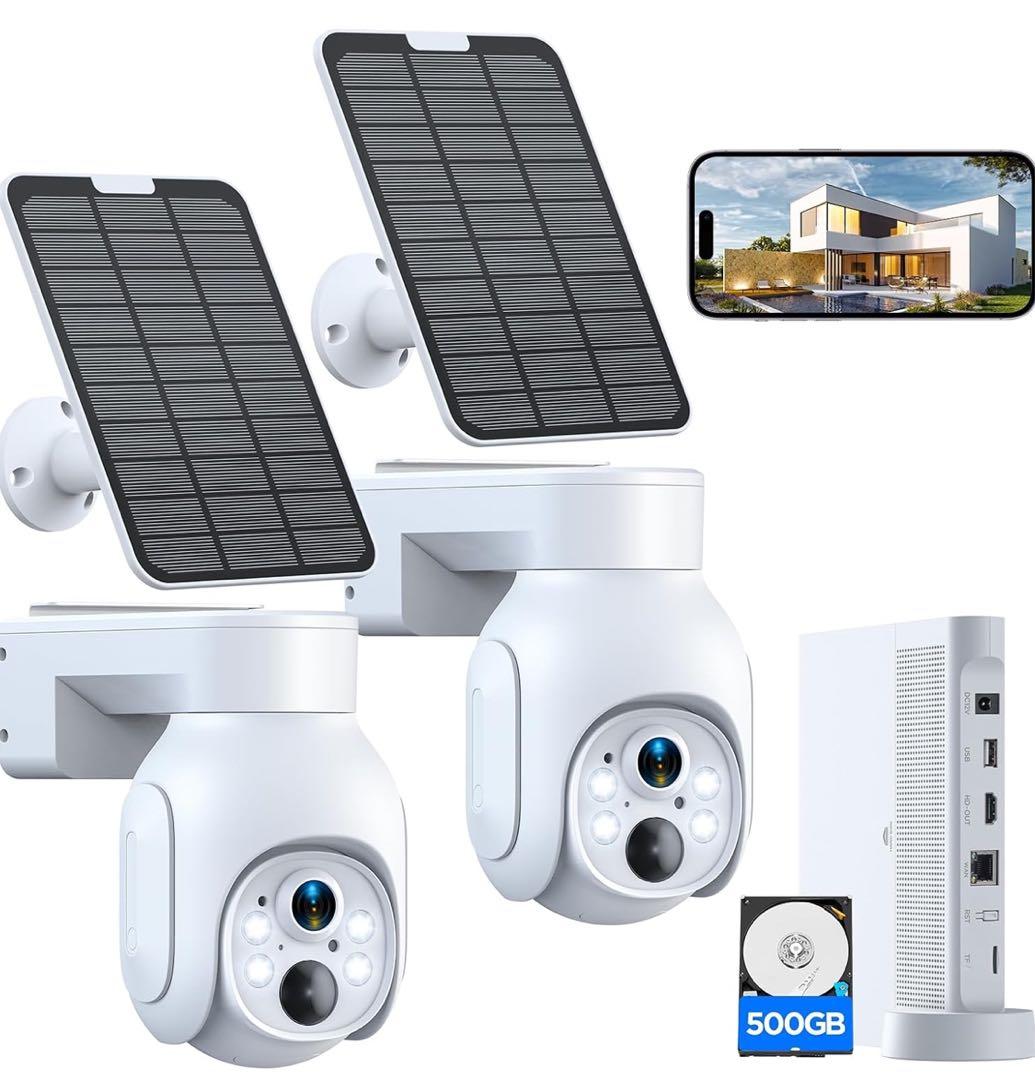 防犯カメラ 屋外 ソーラー 360° ソーラー 2台セット 400万画素 400万画素 ワイヤレスソーラー防犯カメラ 屋外用 2台セット 360°広角