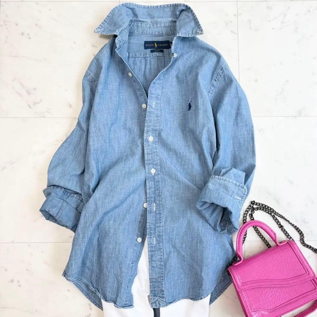 美品 ラルフローレン デニムシャツ ボタンダウン ダンガリー XS POLO RALPH LAUREN（ポロ・ラルフローレン） ポロ ラルフローレン