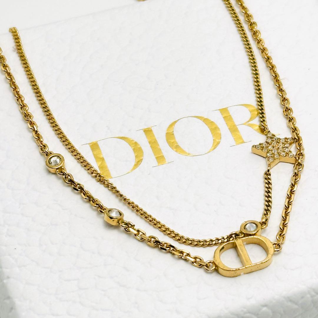 Dior ディオール Petit CD ダブル ネックレス メタル&クリスタル