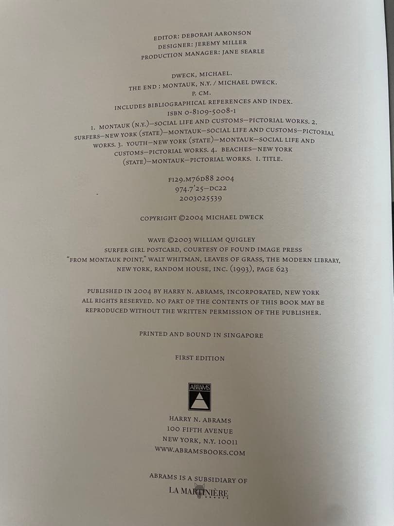 THE END MONTAUK, N.Y. 2004 1st コレクターズ本