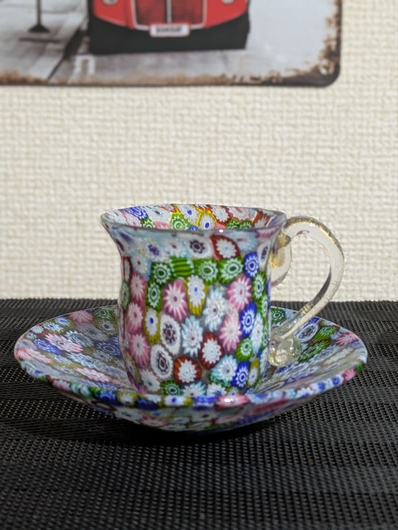 ムラノガラス.ベネチアンガラス ティーカップ .ソーサ、1セットは