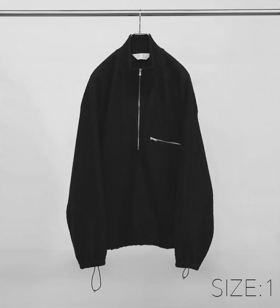 トップス ANCELLM CUT STRIPE HALF ZIP BLACK1 ANCELLM - CUT STRIPE HALF ZIP PULL OVER SHIRT | BLACK | ハーフ