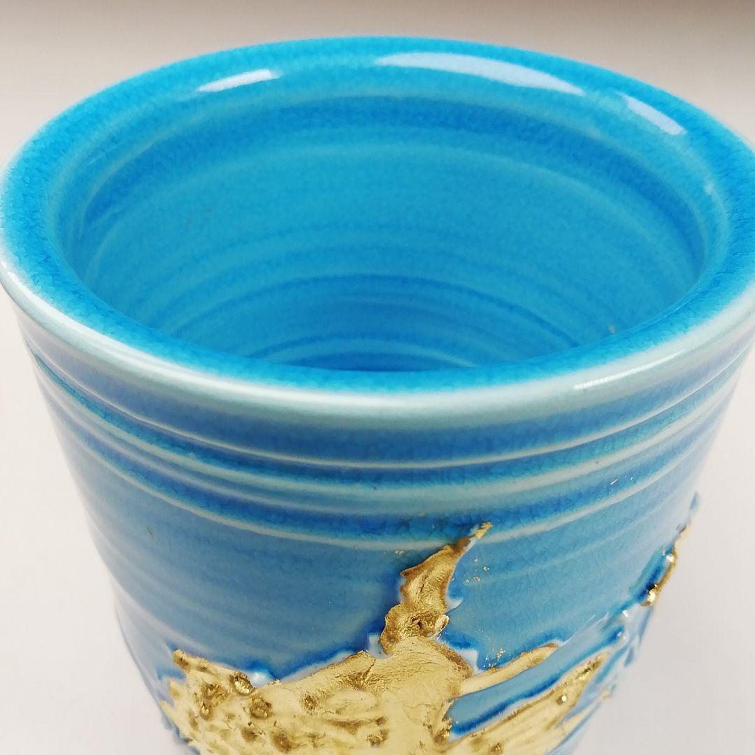 T795 蓋置 『浅黄交趾 荒磯』『平安 勝見永泉 造』 共箱 茶道具