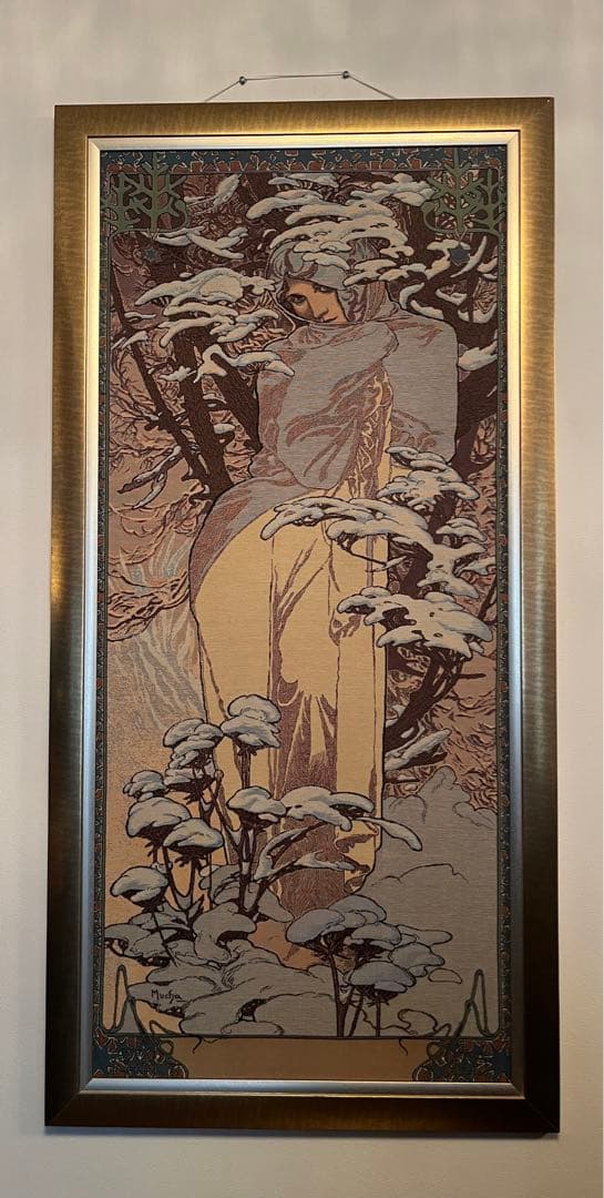 大判 　Alphonse Mucha ガラス絵の冬 - 四季 絨毯 額入アート 大判 Alphonse Mucha ガラス絵の冬 - 四季 絨毯 額入アート Winter by