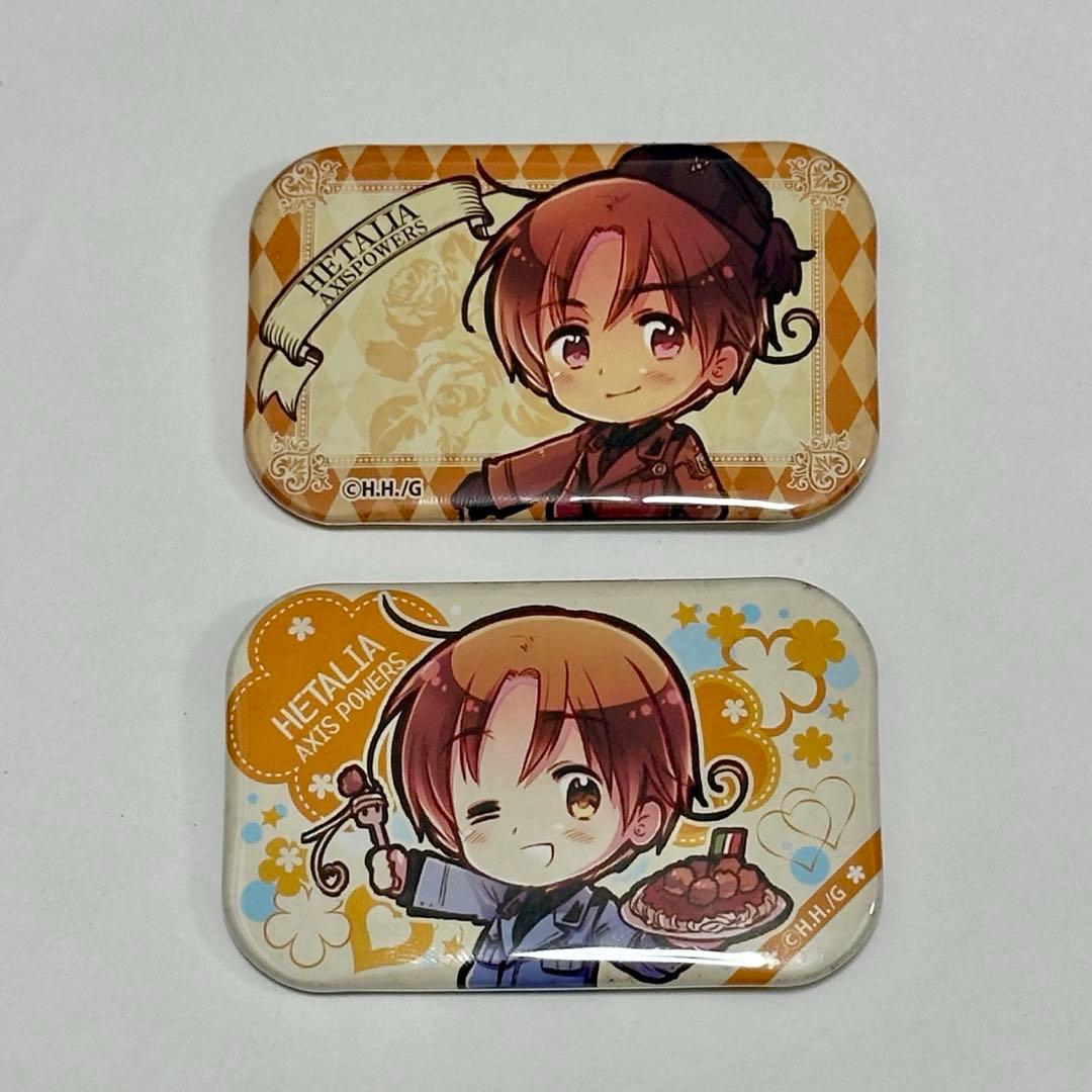 ヘタリア よこ長缶バッジ イタリア(アナザー)2個セット　原作絵 ヘタリア☆C92限定くじ 缶バッジ2個セット／枢軸＆連合 F賞 ドット絵