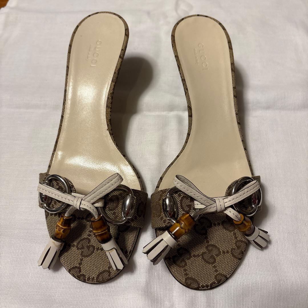 GUCCI バンブー装飾 ミュール ベージュ 中古・古着通販】GUCCI (グッチ) バンブーターンロックレザー