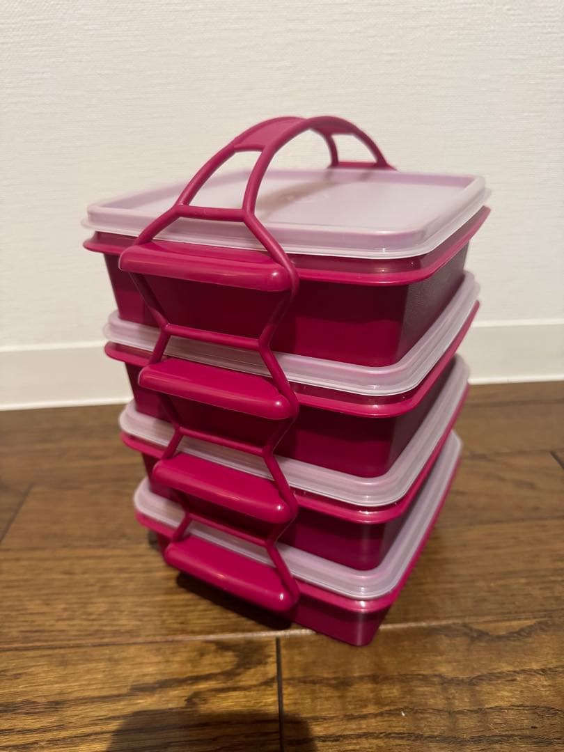 タッパーウエア すのこ付き 4段ランチボックスカルテット スクエア型