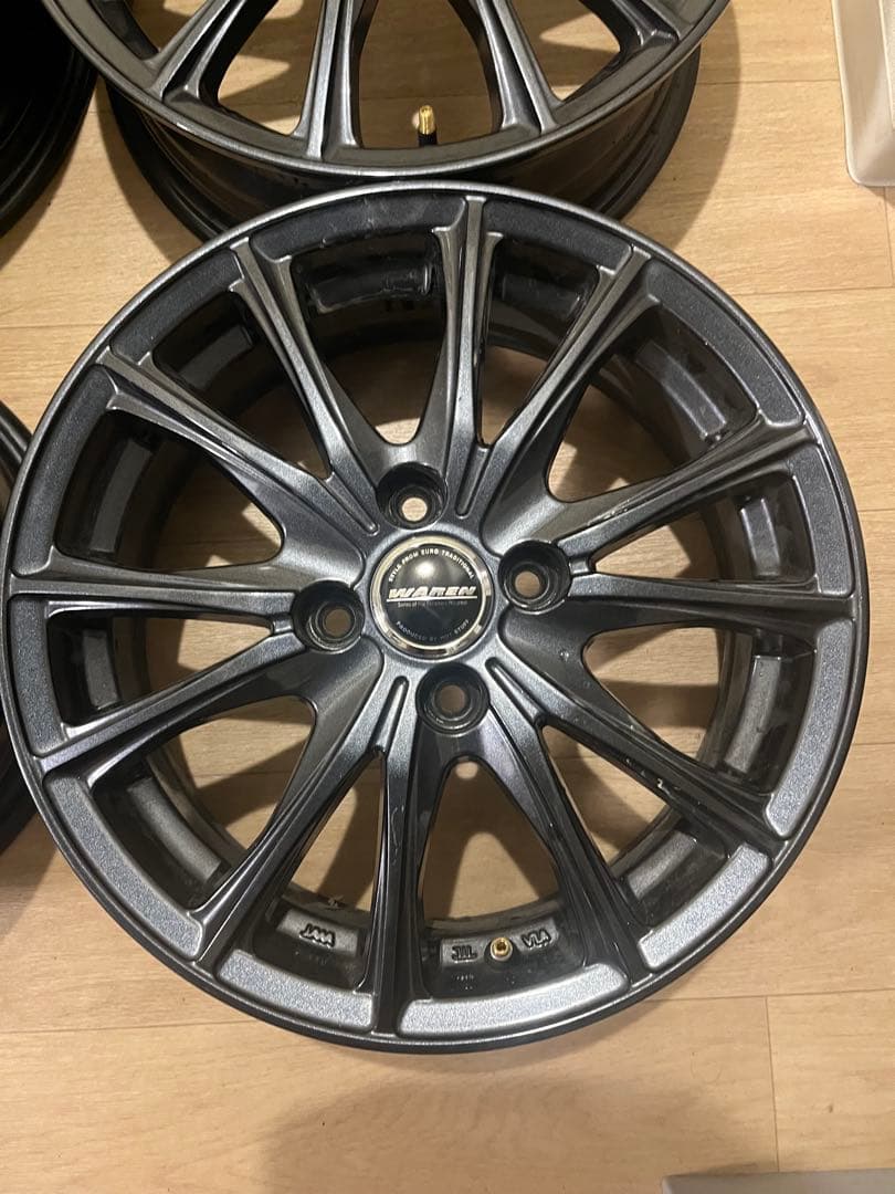 送料込！美品！アルミホイール15インチ4H100 5.5J+45 ガンメタ4枚