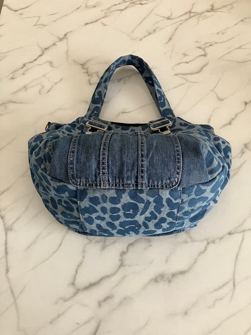 1068 大きめヒョウ柄デニムリメイクバック オーバーオールデニム