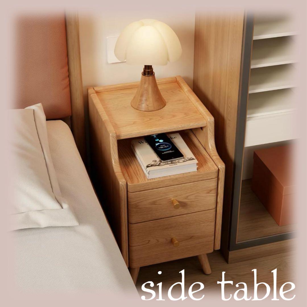 マンゴーウッド製 ナイトテーブル 3段引き出し ナチュラルウッドの通販