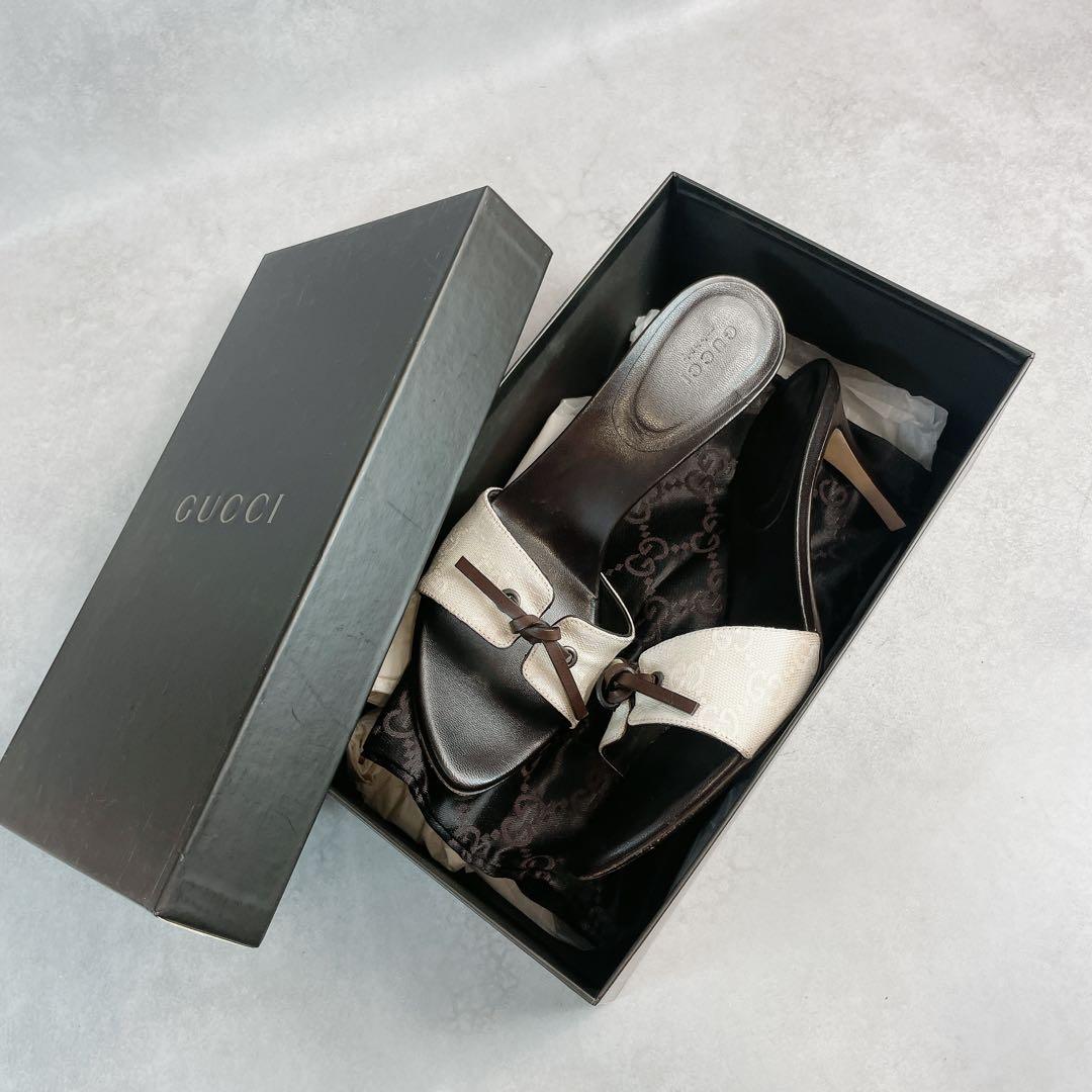 Vintage Gucci Monogram Bow Mules 36 1/2