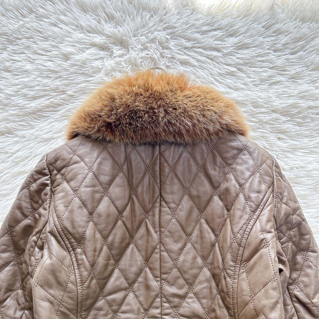 極美品】レリアン フォックスファー付きキルティングレザージャケット 9／M