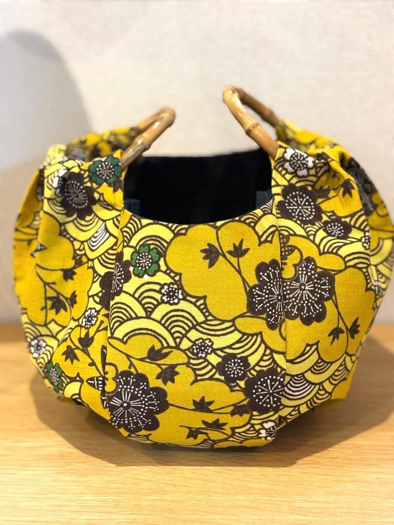 和装バック 着物バック 琉球柄 青海波 紅型生地（黄色）入学卒業結婚