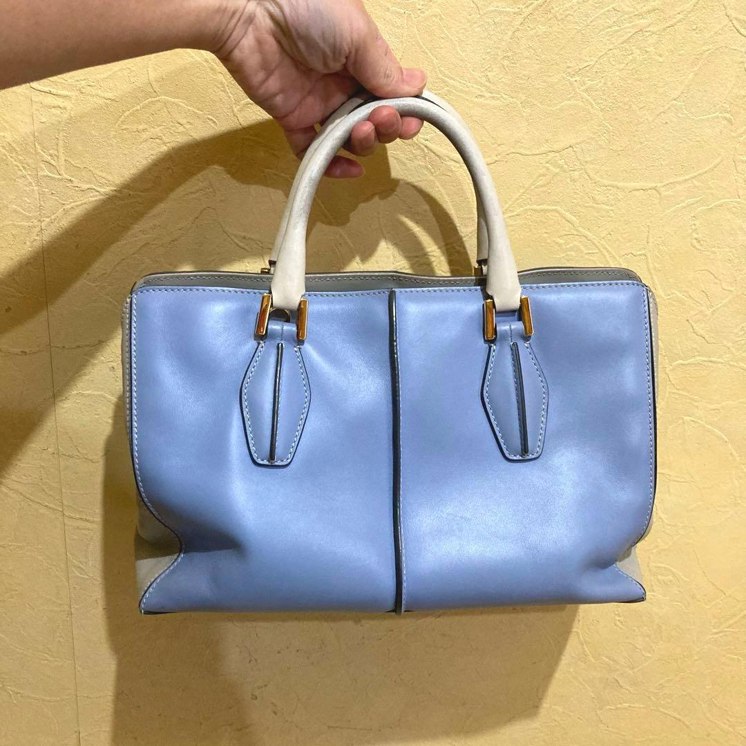 TOD'S トッズ Dキューブ 2way バイカラー レザーショルダーバッグ