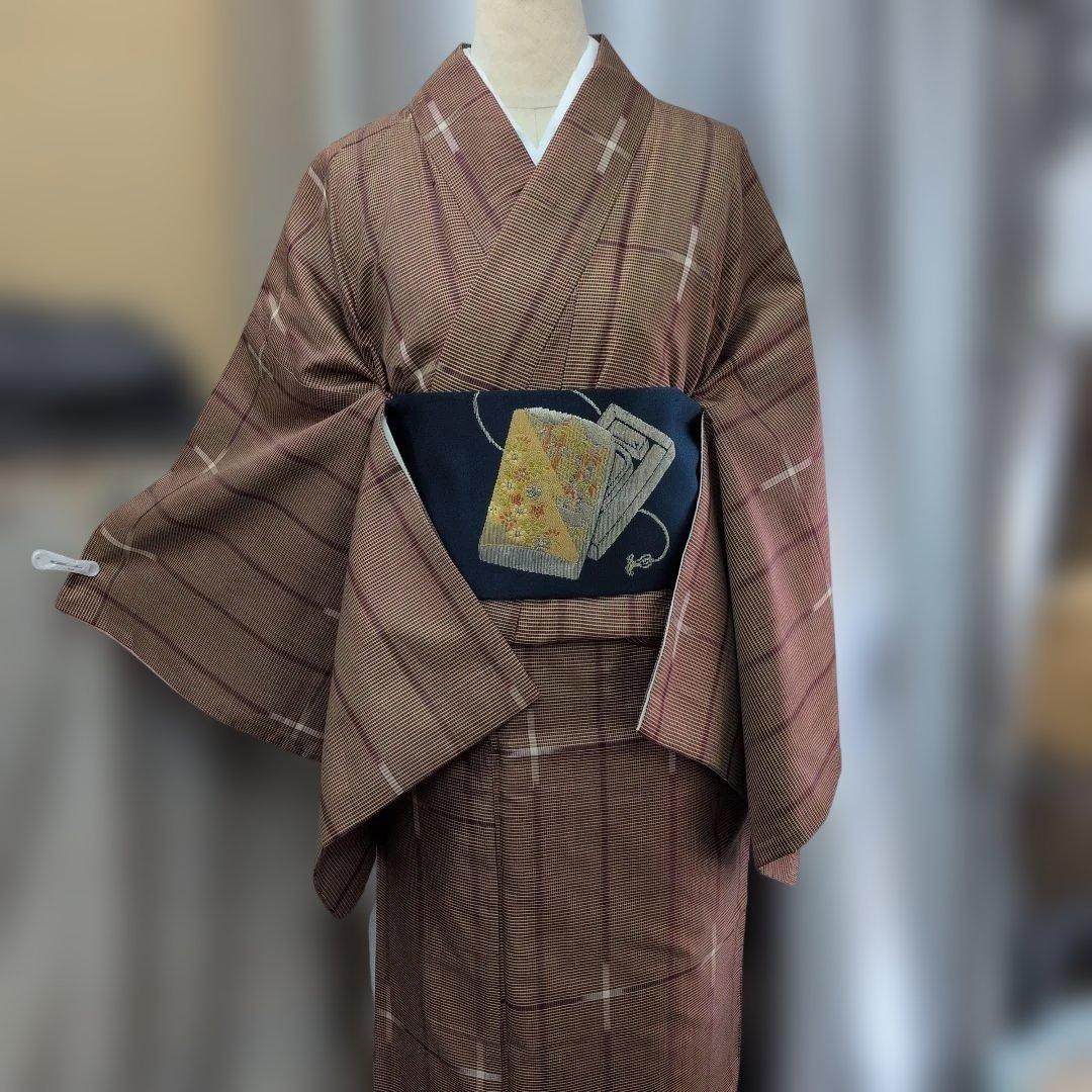 2ー51 小紋 着物 ブラウン系 名古屋帯とセットです - メルカリ