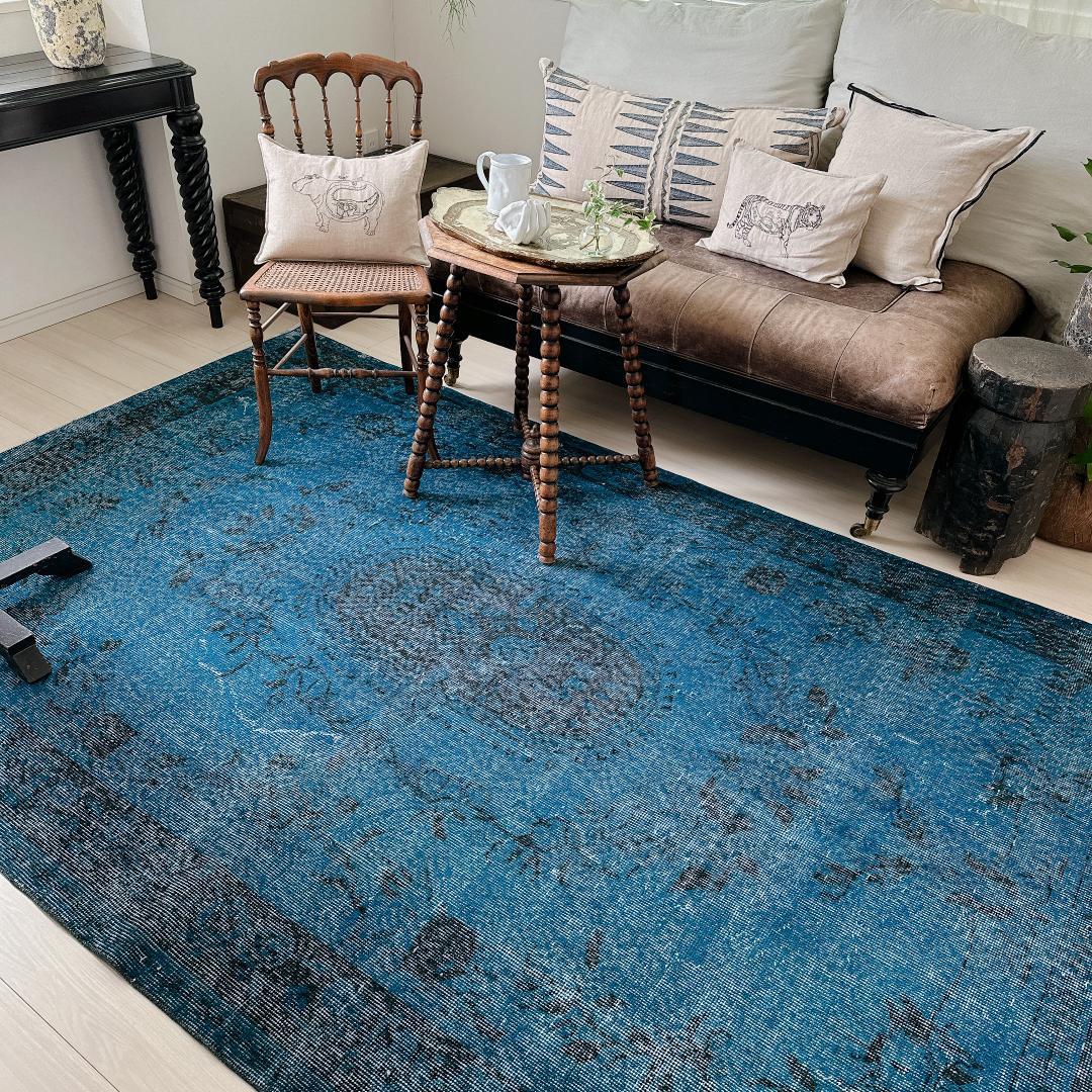 トルコ ヴィンテージラグ A136 超大判 レア ダークネイビー オーバー