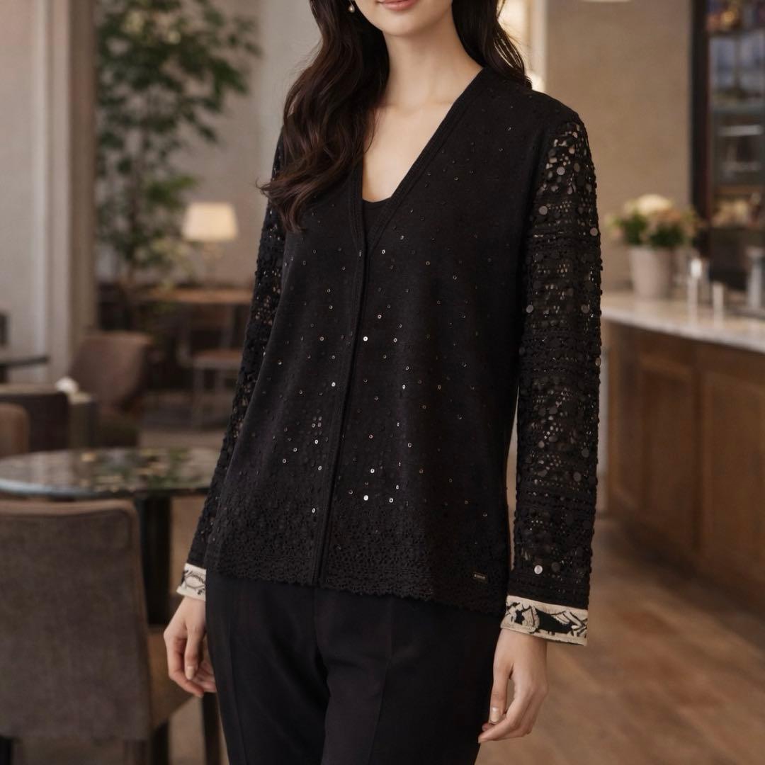 LEONARD 大きいサイズ シルク100%カーディガン スパンコール 黒 - メルカリ