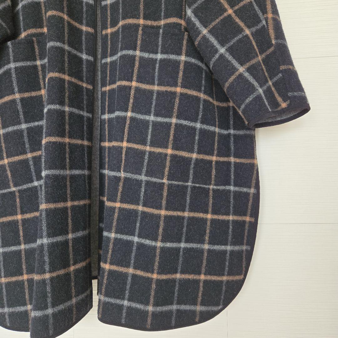 モガ グレー&チェックのリバーシブル 2フェイスWoolコート