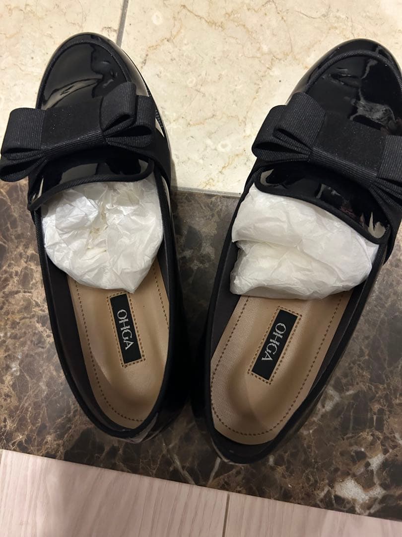 kae様OHGA オーガ リボンローファー 23.5cm ohga エナメル 黒