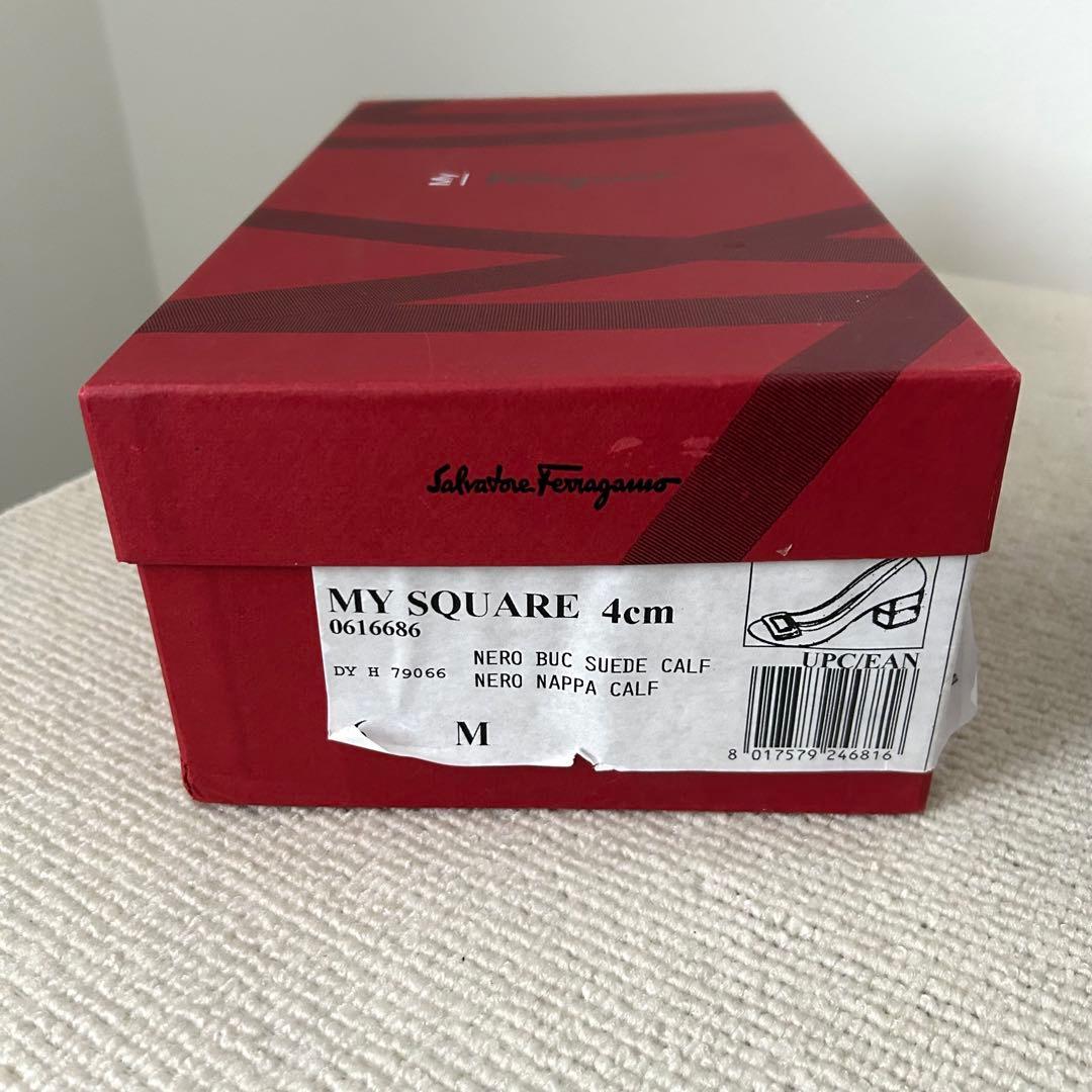 フェラガモ パンプス ローヒール スエード 黒 23.5cm