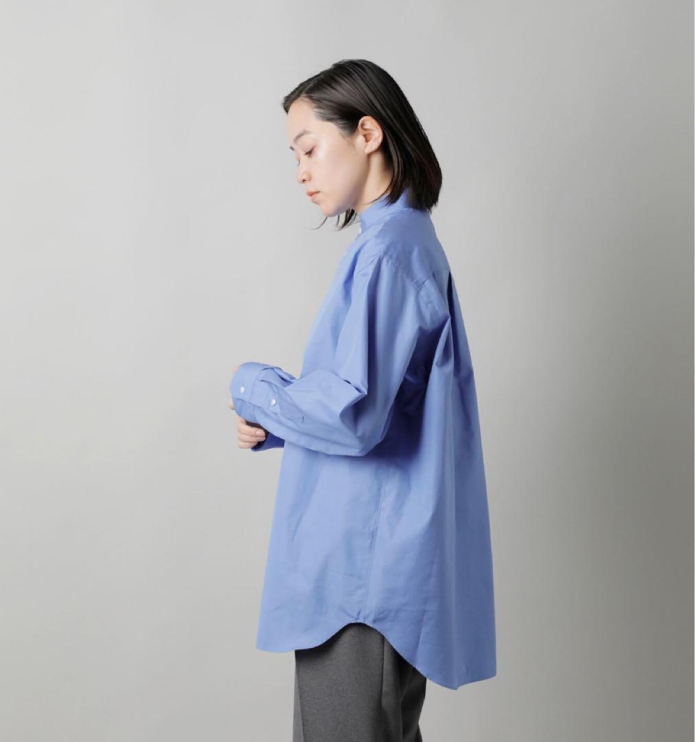 美品 LOEFF コットン ブロード バンドカラー シャツ コバルト ブルー