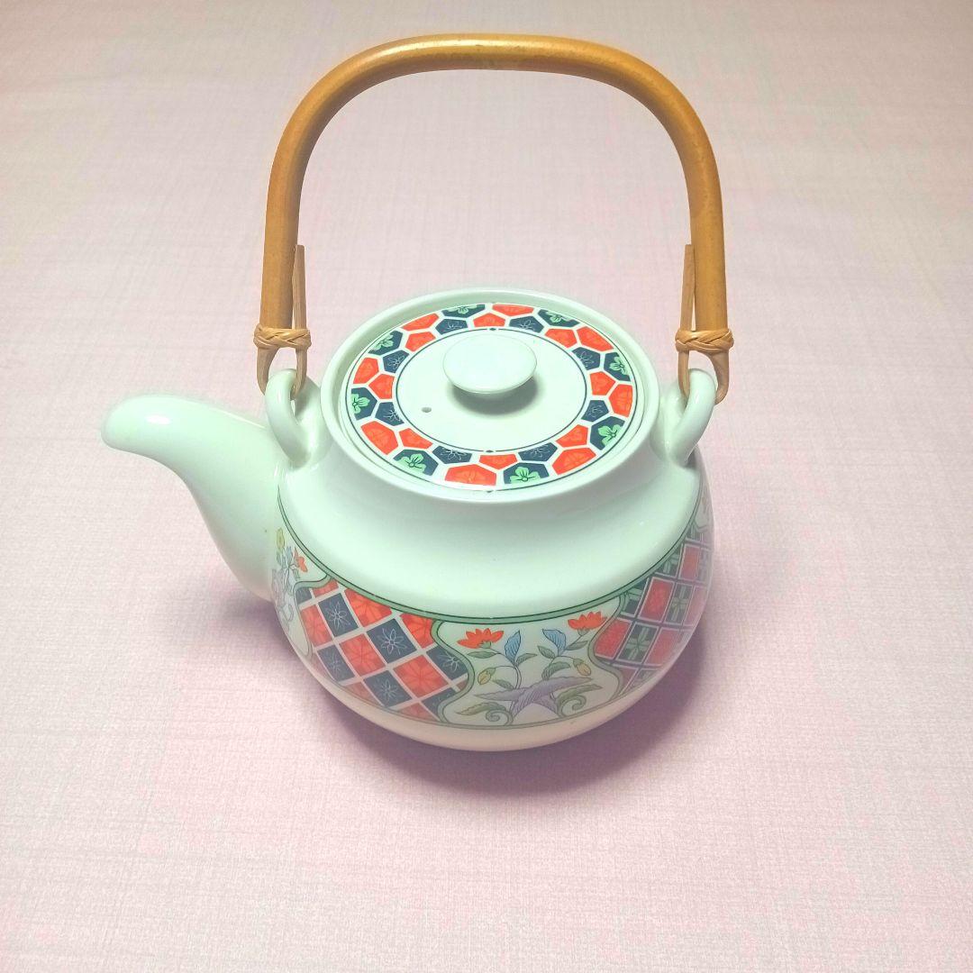 昭和レトロ 花柄デザイン 急須 竹ハンドル - メルカリ