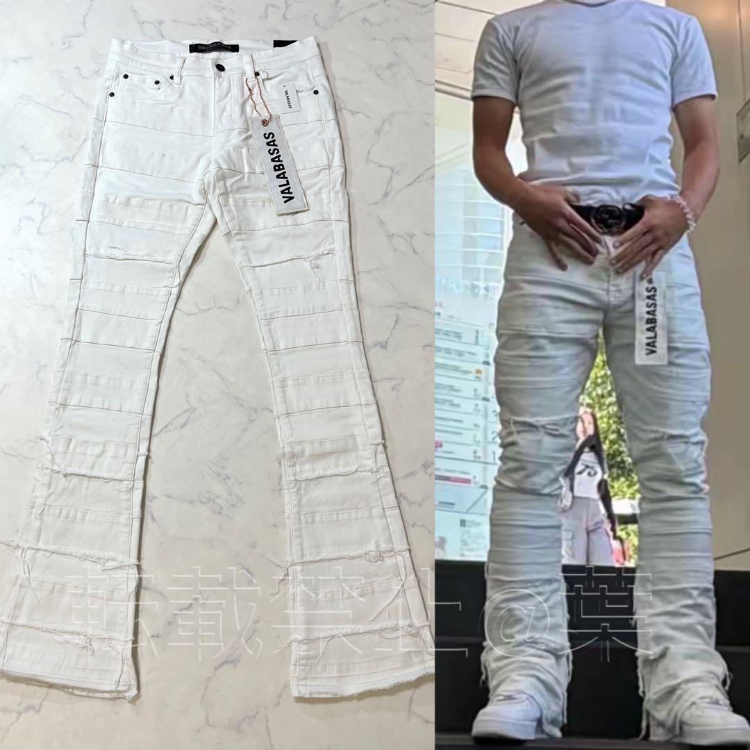 valabasasバラバサス パネルダメージフレアスキニーデニム ホワイト 28