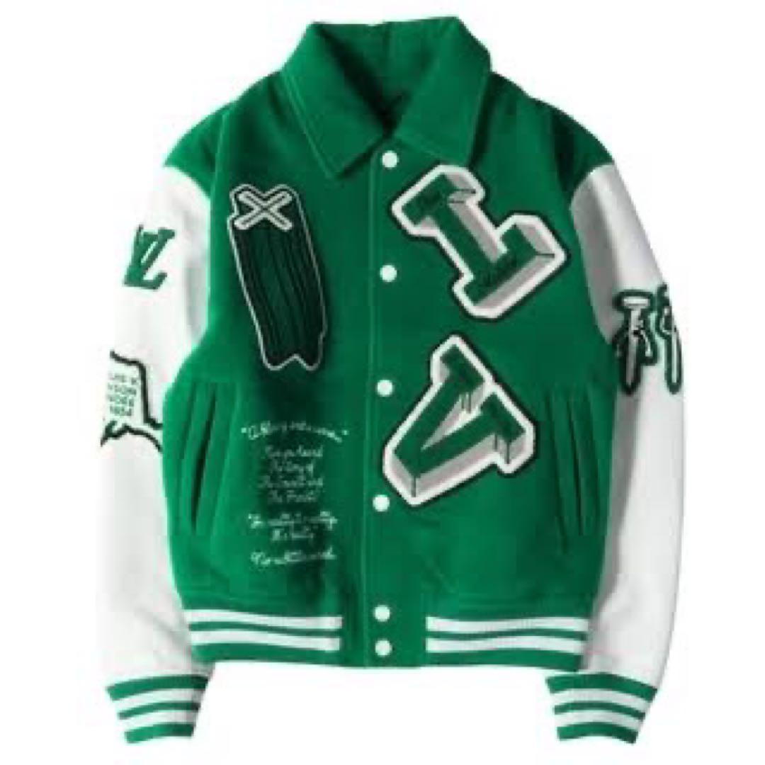 ルイヴィトンレザーエンブロイダリー バーシティジャケット スタジャン