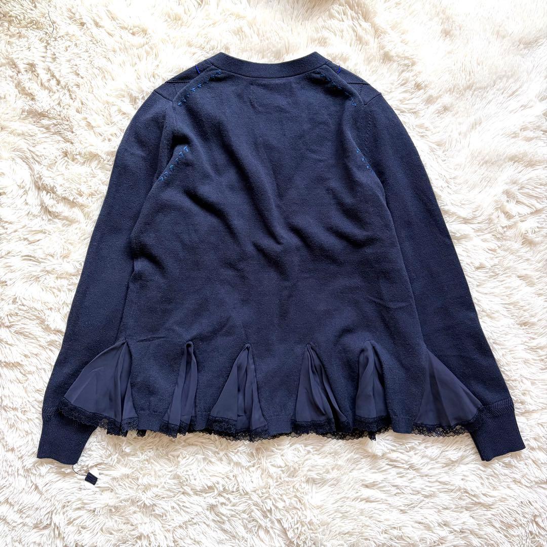 未使用 ミュベール 刺繍 アーガイル ニット レース カーディガン