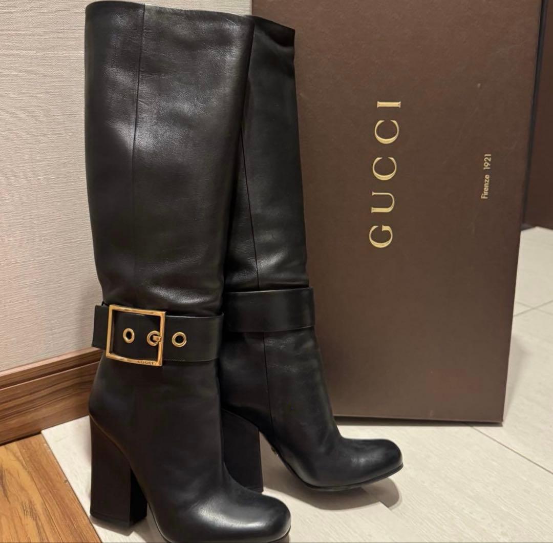 【美品】グッチ　ロングブーツ　ブラック　ロゴ　本革　レザー 37 2026年最新】Yahoo!オークション -グッチ ブーツ 37の中古品・新品・未
