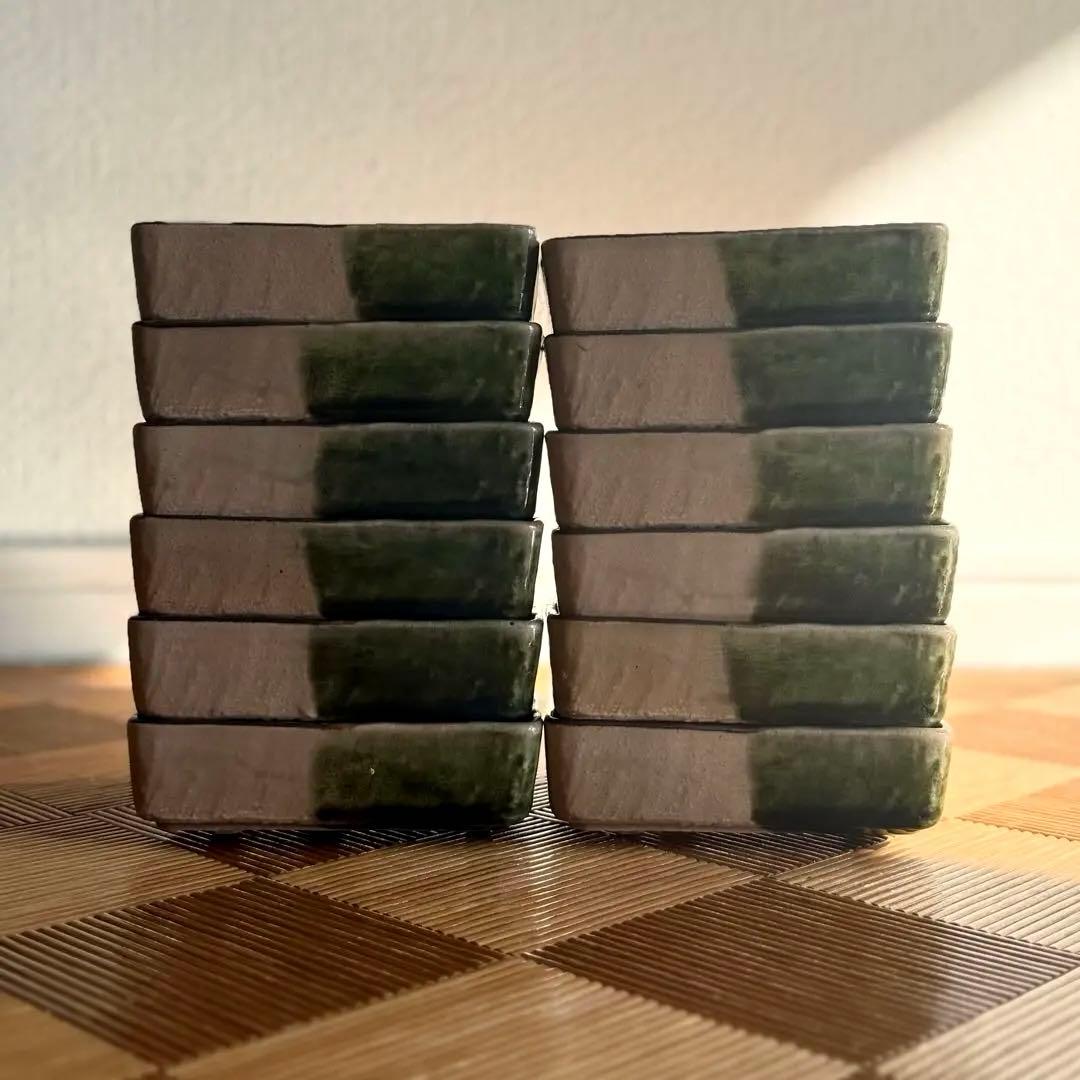 SNT1395 織部焼 伝統工芸品 脚付 変形角皿 向付け 12客 割烹