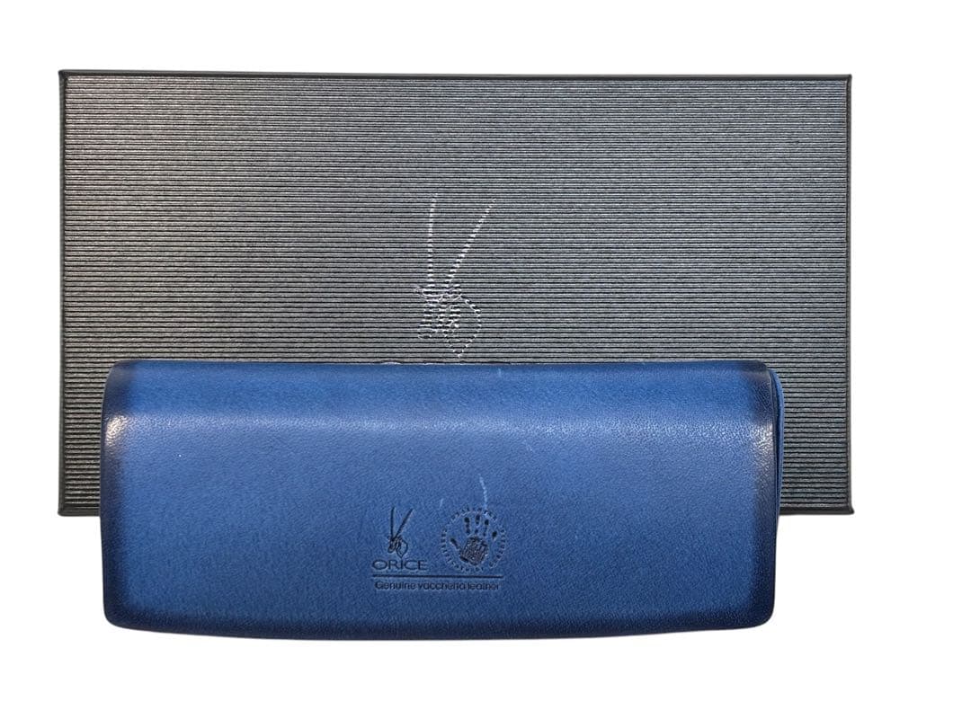 Orice オリーチェレザーメガネケース ブルー メガネケース 本革 ハード イタリア製 オリーチェレザー 眼鏡ケース 名