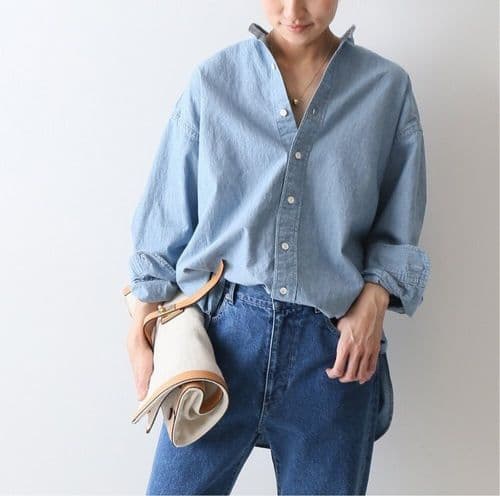 フレームワーク バンドカラー シャンブレーシャツ F ダンガリーの通販