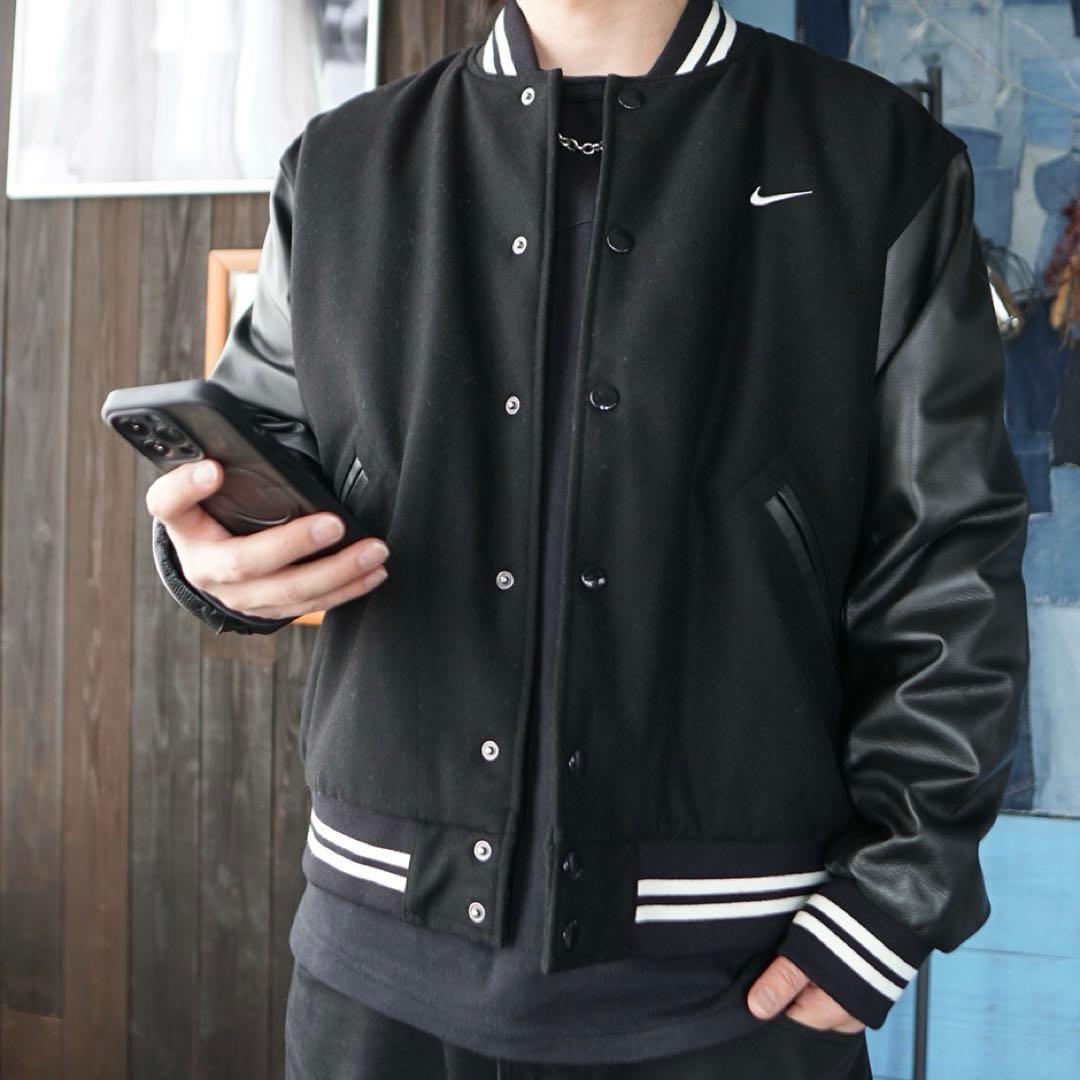 NIKE 袖レザー スタジャン バーシティジャケット ブラック L - メルカリ